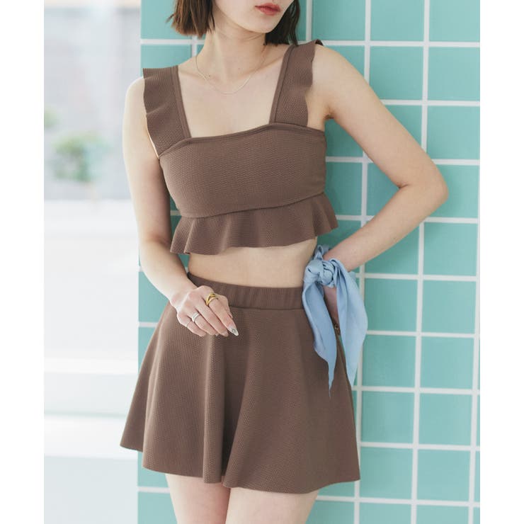 ブラウン | スイムウェア ショルダーフリルセットアップ | ad thie