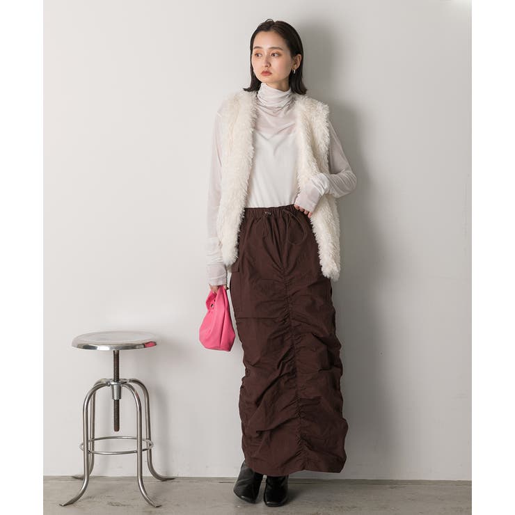 Iライン・ナイロン ギャザーデザインスカート | ad thie | 詳細画像10 