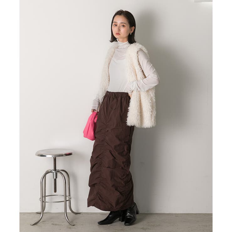 Iライン・ナイロン ギャザーデザインスカート | ad thie | 詳細画像12 