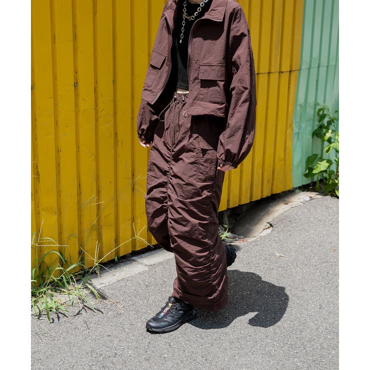 Iライン・ナイロン ギャザーデザインスカート | ad thie | 詳細画像21 