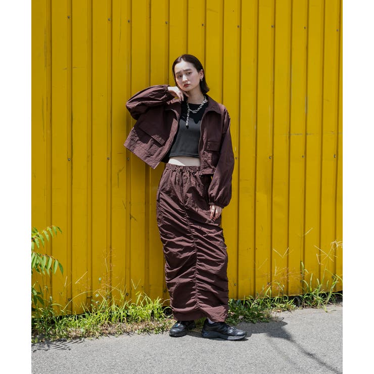 Iライン・ナイロン ギャザーデザインスカート | ad thie | 詳細画像22 