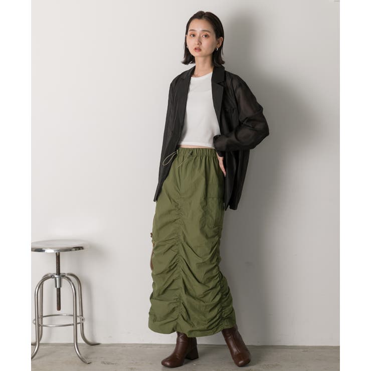 Iライン・ナイロン ギャザーデザインスカート | ad thie | 詳細画像24 