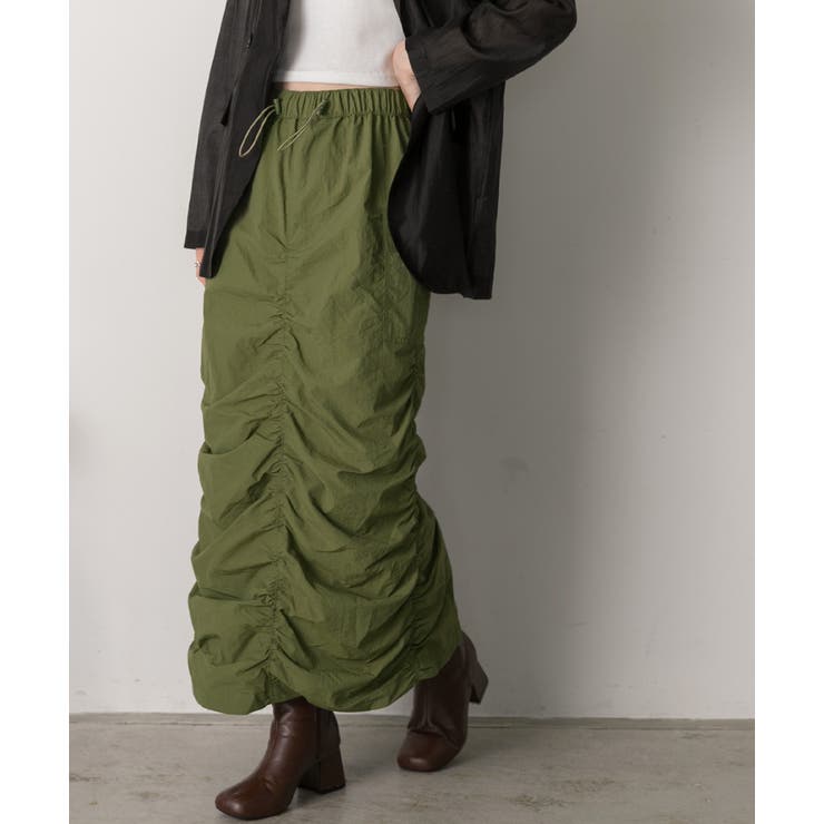Iライン・ナイロン ギャザーデザインスカート | ad thie | 詳細画像25 