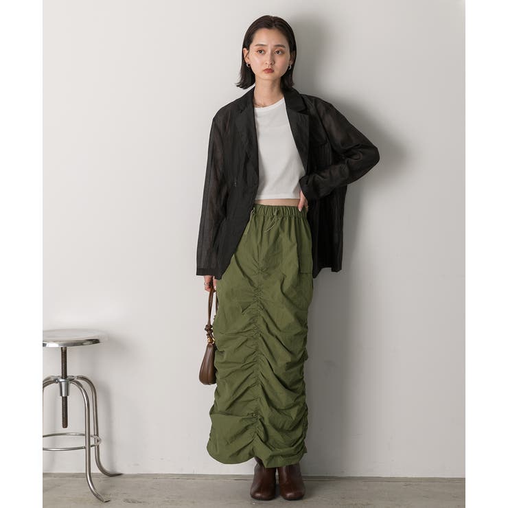 Iライン・ナイロン ギャザーデザインスカート | ad thie | 詳細画像26 