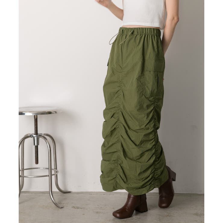 Iライン・ナイロン ギャザーデザインスカート | ad thie | 詳細画像28 