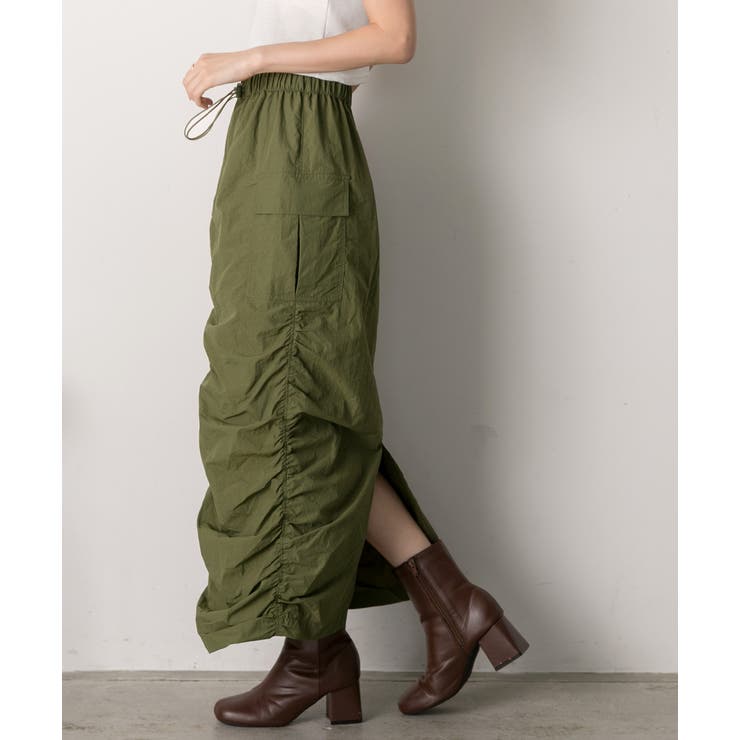 Iライン・ナイロン ギャザーデザインスカート | ad thie | 詳細画像29 