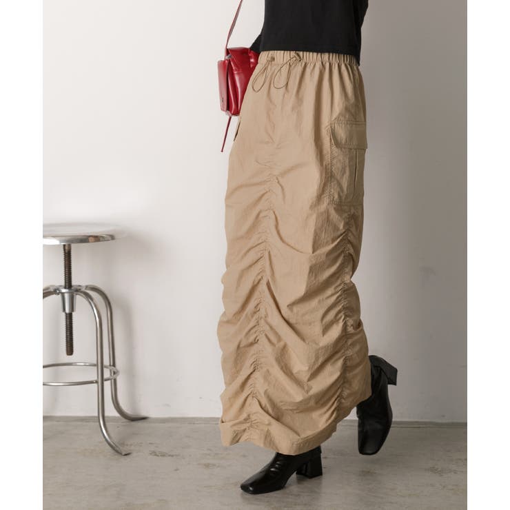 Iライン・ナイロン ギャザーデザインスカート | ad thie | 詳細画像3 