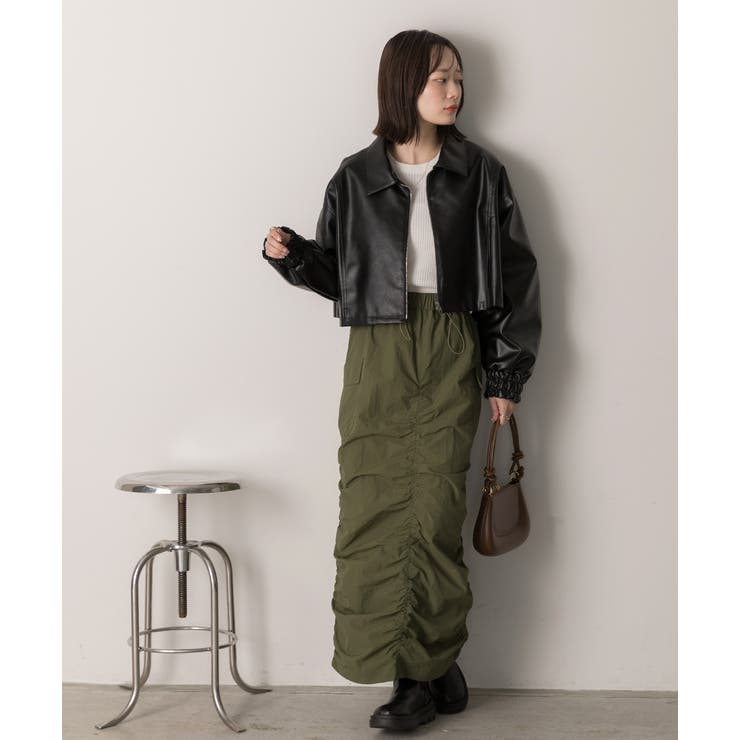 Iライン・ナイロン ギャザーデザインスカート | ad thie | 詳細画像32 