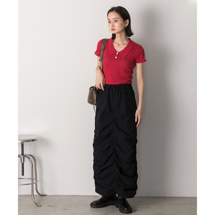 Iライン・ナイロン ギャザーデザインスカート | ad thie | 詳細画像37 