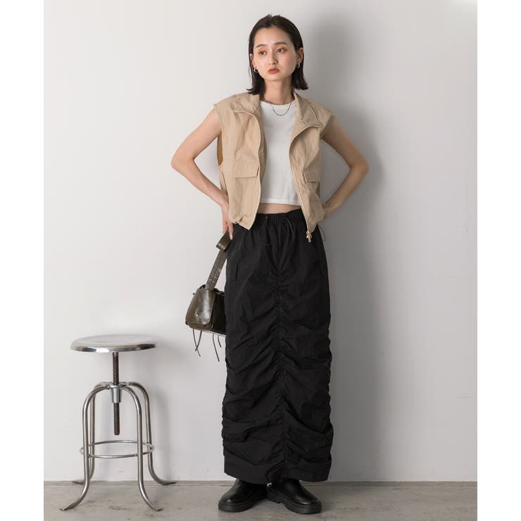 Iライン・ナイロン ギャザーデザインスカート | ad thie | 詳細画像39 