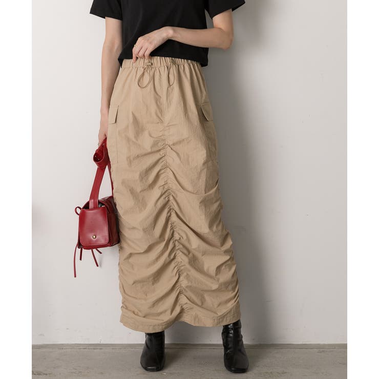Iライン・ナイロン ギャザーデザインスカート | ad thie | 詳細画像4 