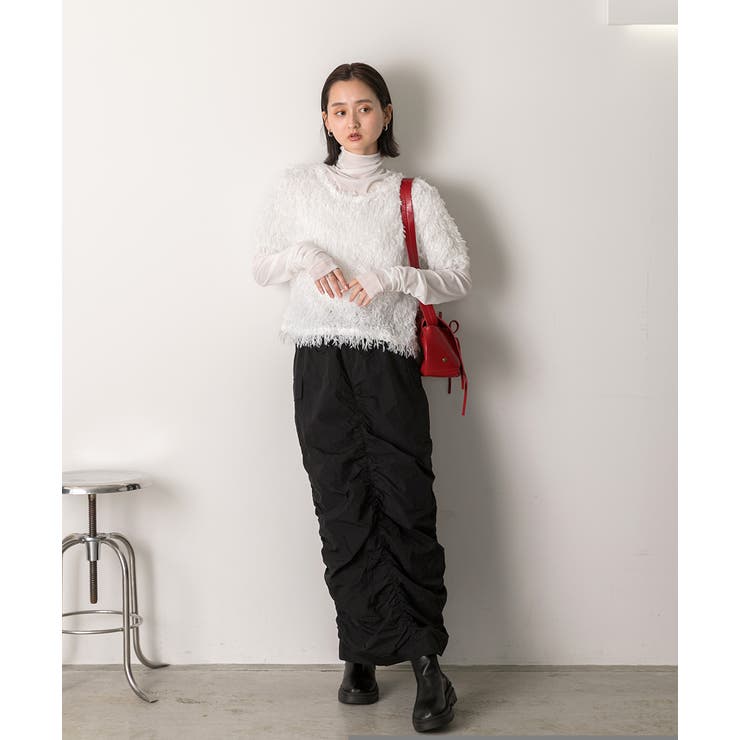 Iライン・ナイロン ギャザーデザインスカート | ad thie | 詳細画像45 