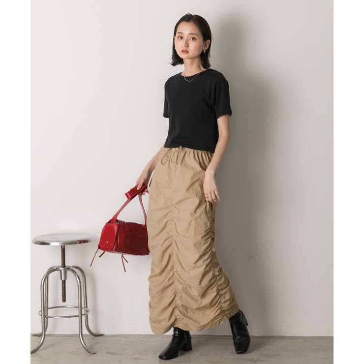 Iライン・ナイロン ギャザーデザインスカート | ad thie | 詳細画像5 