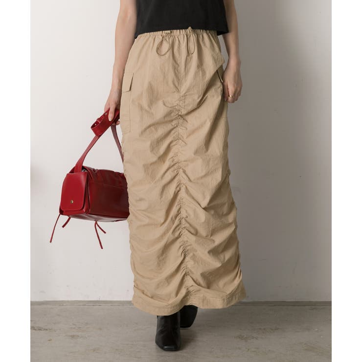 Iライン・ナイロン ギャザーデザインスカート | ad thie | 詳細画像6 