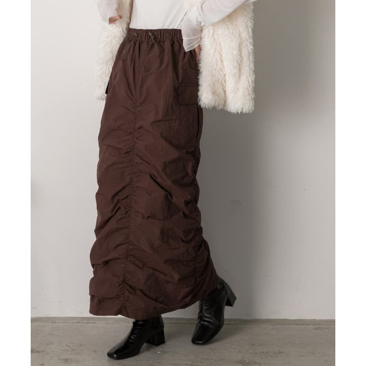 チョコレート | Iライン・ナイロン ギャザーデザインスカート | ad thie