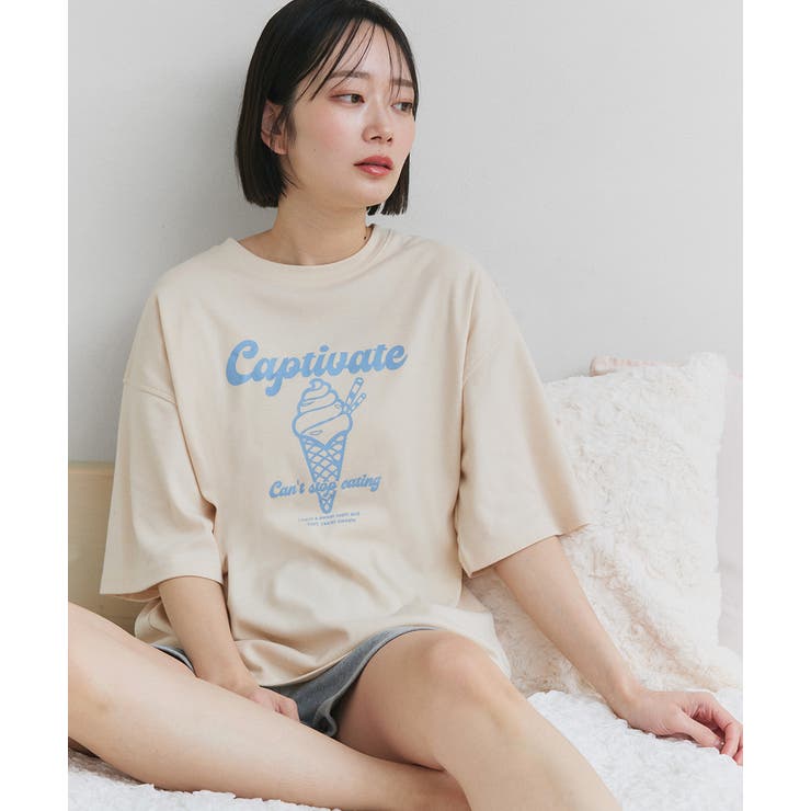 アイボリー×モクグレー | アイスクリームプリント スムースショートパンツルームウェア | ad thie