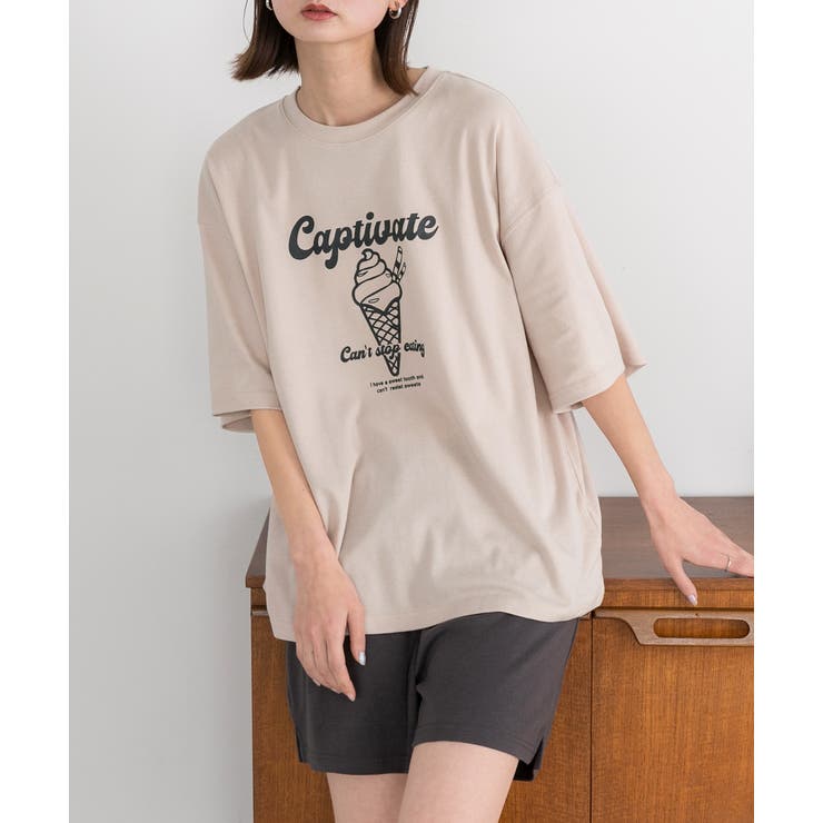 ベージュ×チャコール | アイスクリームプリント スムースショートパンツルームウェア | ad thie