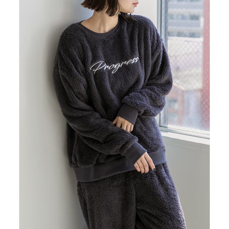 チャコール | 刺繍ロゴ ボアプルオーバー		 | ad thie