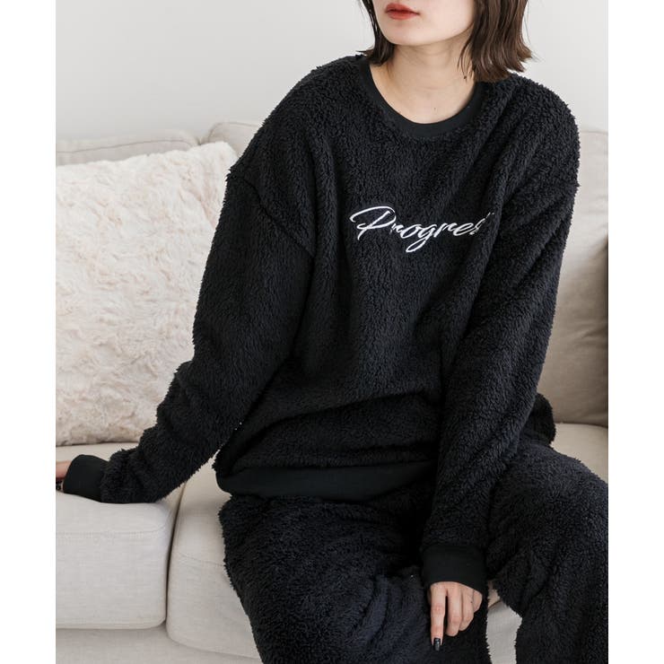 ブラック | 刺繍ロゴ ボアプルオーバー		 | ad thie