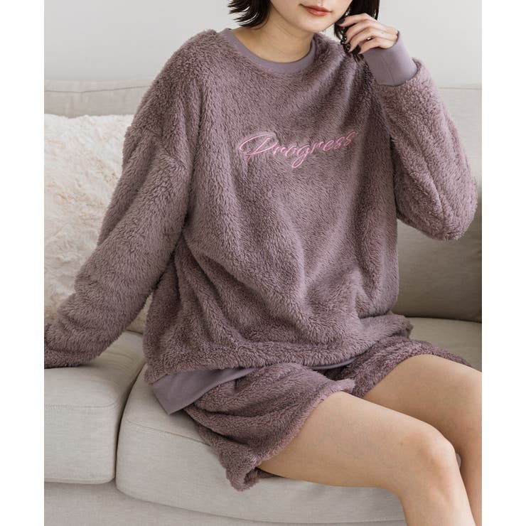 ピンク | 刺繍ロゴ ボアプルオーバー		 | ad thie