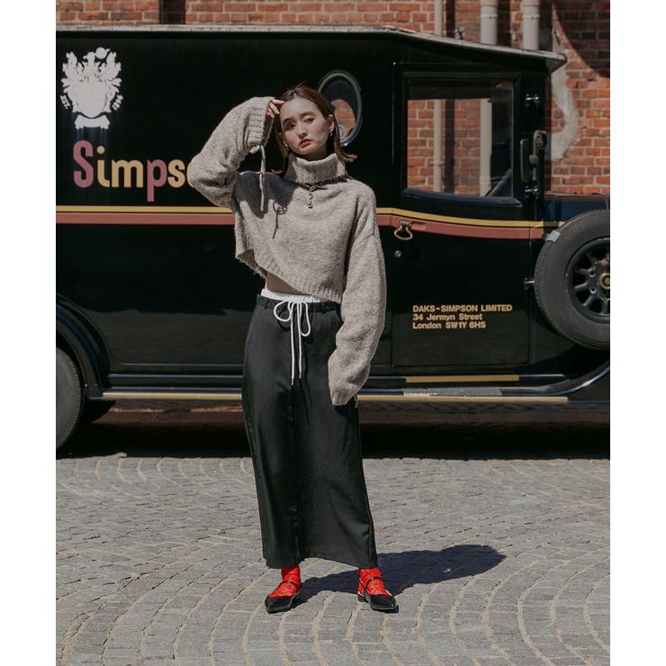 ハイネック・袖ドロスト ブークレショート丈ニット | ad thie | 詳細画像15 