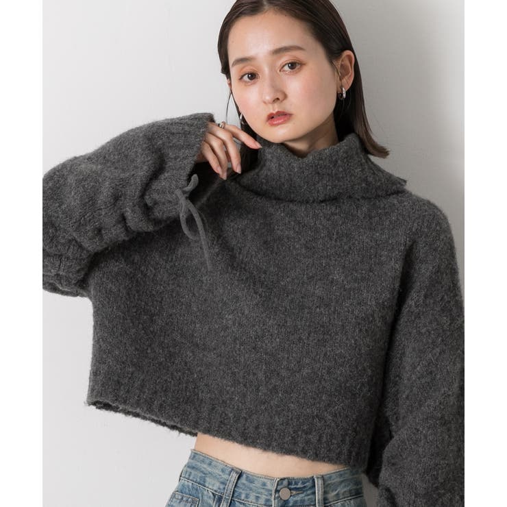 ハイネック・袖ドロスト ブークレショート丈ニット | ad thie | 詳細画像18 