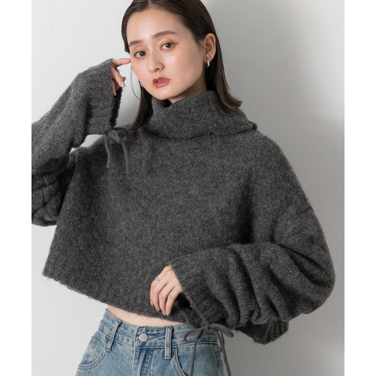 ハイネック・袖ドロスト ブークレショート丈ニット | ad thie | 詳細画像21 