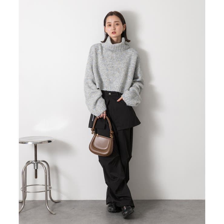 ハイネック・袖ドロスト ブークレショート丈ニット | ad thie | 詳細画像27 