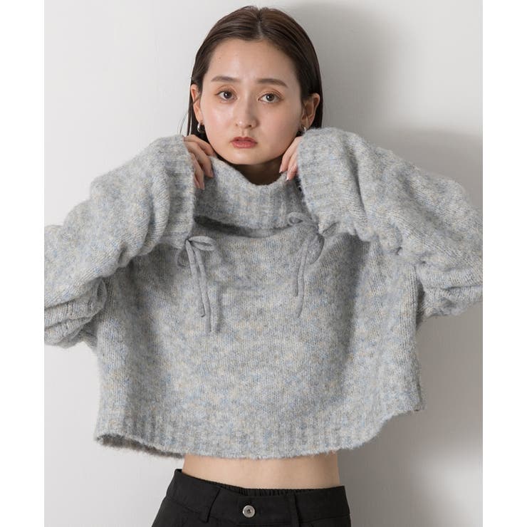 ハイネック・袖ドロスト ブークレショート丈ニット | ad thie | 詳細画像28 