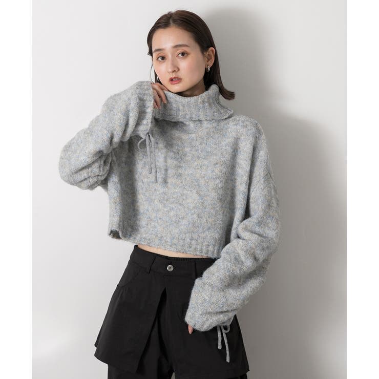 ハイネック・袖ドロスト ブークレショート丈ニット | ad thie | 詳細画像33 