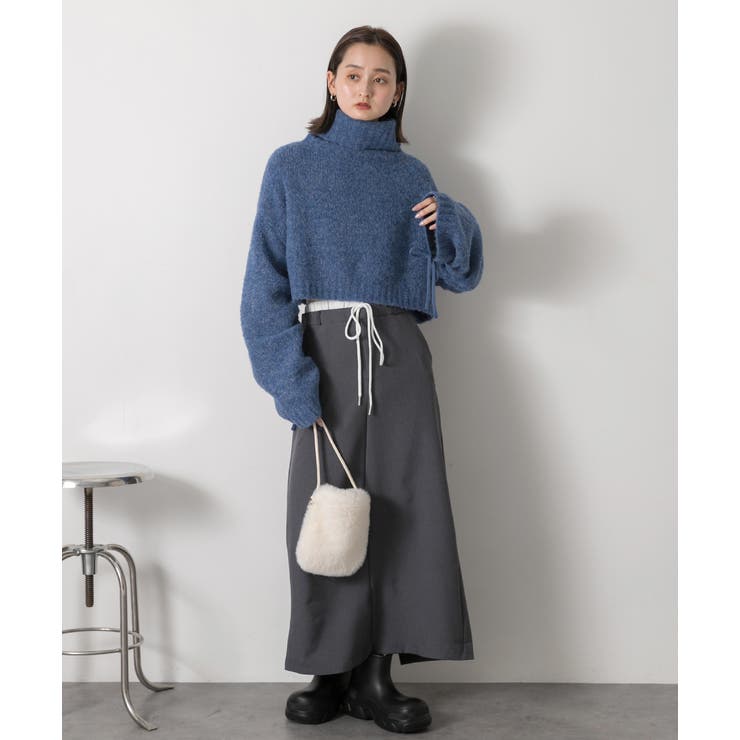 ハイネック・袖ドロスト ブークレショート丈ニット | ad thie | 詳細画像34 