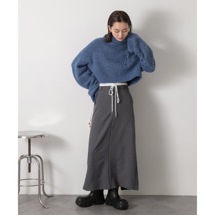 ハイネック・袖ドロスト ブークレショート丈ニット | ad thie | 詳細画像37 