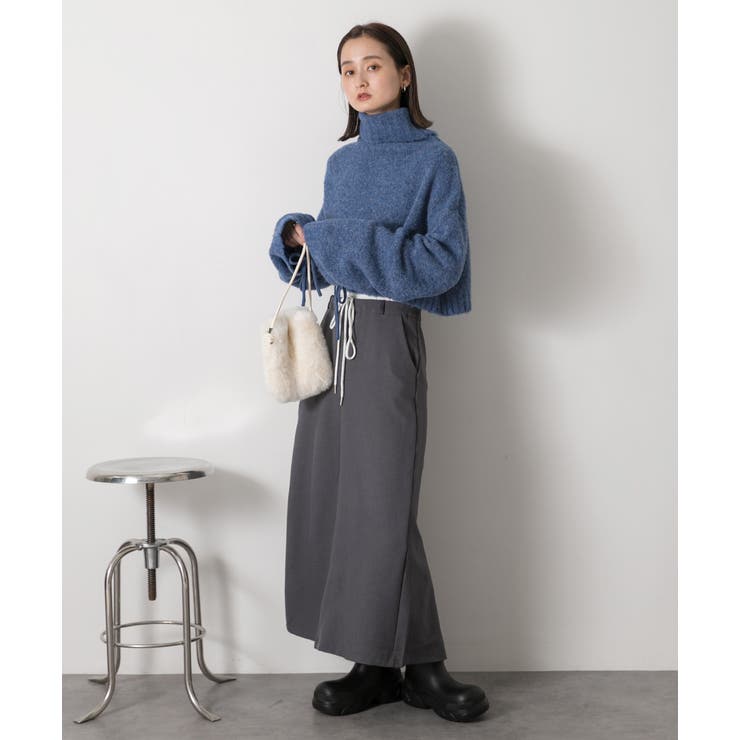 ハイネック・袖ドロスト ブークレショート丈ニット | ad thie | 詳細画像38 