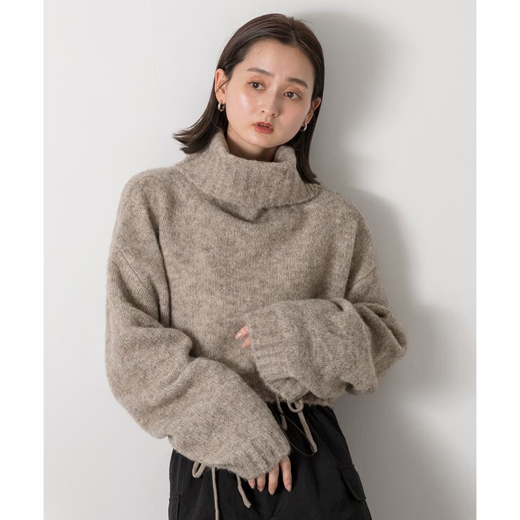 ハイネック・袖ドロスト ブークレショート丈ニット | ad thie | 詳細画像4 