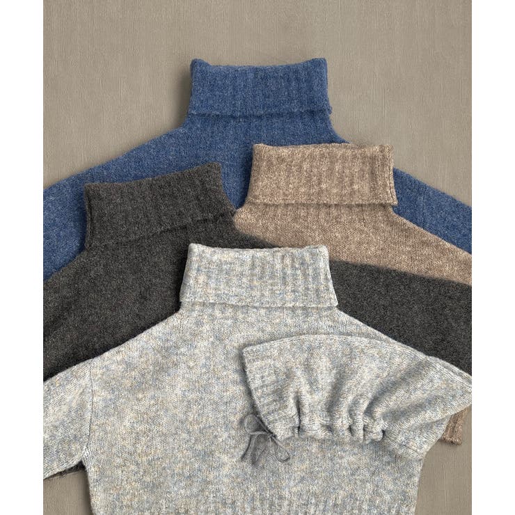 ハイネック・袖ドロスト ブークレショート丈ニット | ad thie | 詳細画像41 