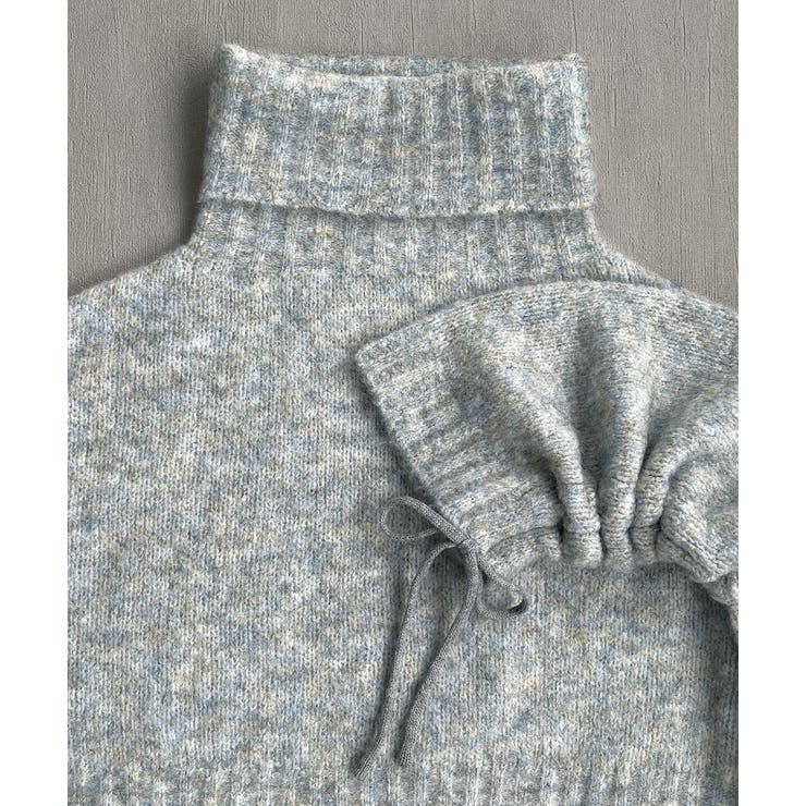 ハイネック・袖ドロスト ブークレショート丈ニット | ad thie | 詳細画像44 