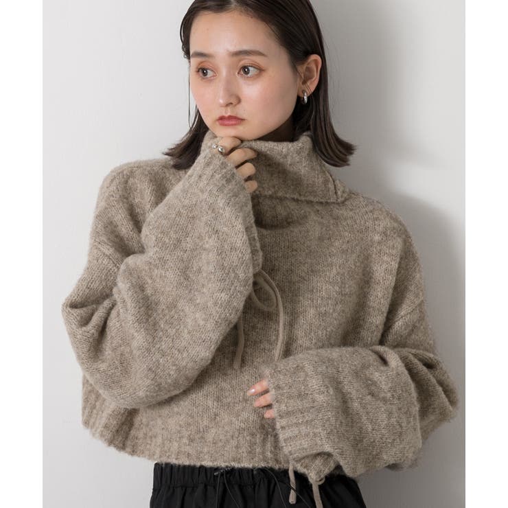 ハイネック・袖ドロスト ブークレショート丈ニット | ad thie | 詳細画像5 