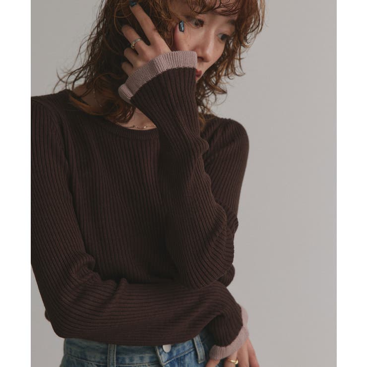 配色フレアスリーブリブニット | ad thie | 詳細画像14 