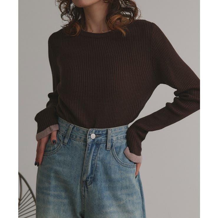 配色フレアスリーブリブニット | ad thie | 詳細画像16 