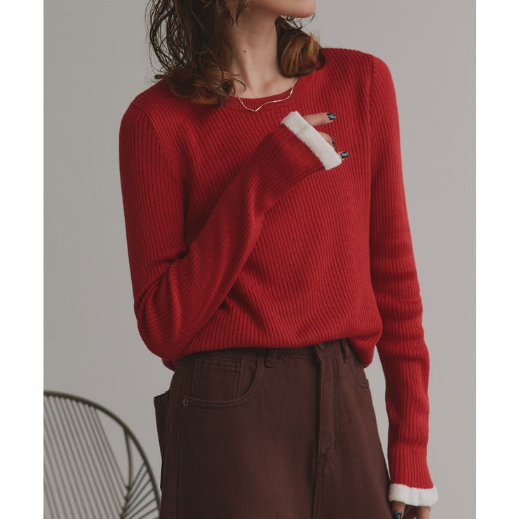 配色フレアスリーブリブニット | ad thie | 詳細画像20 