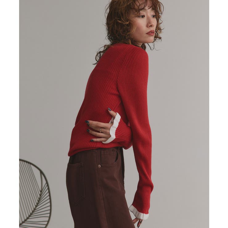 配色フレアスリーブリブニット | ad thie | 詳細画像24 