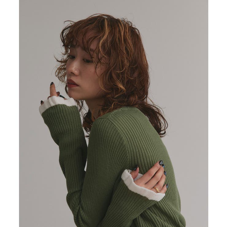 配色フレアスリーブリブニット | ad thie | 詳細画像30 