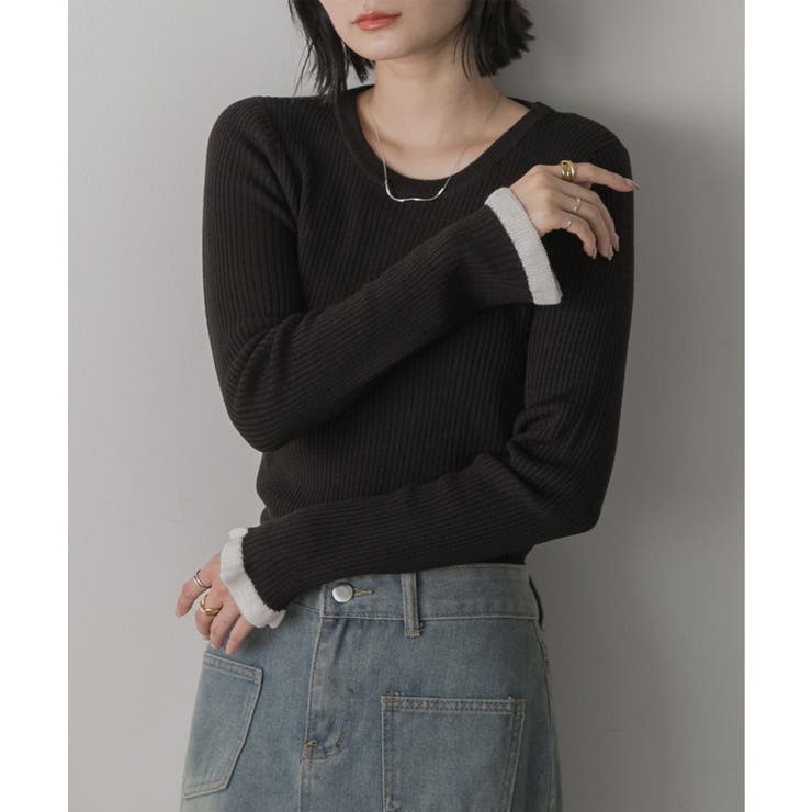 配色フレアスリーブリブニット | ad thie | 詳細画像33 