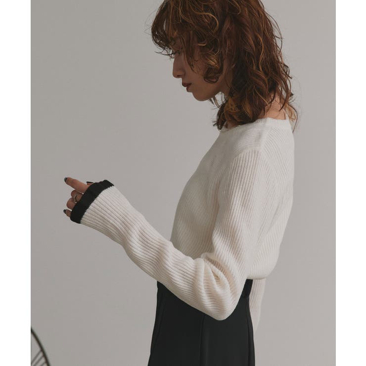 配色フレアスリーブリブニット | ad thie | 詳細画像7 