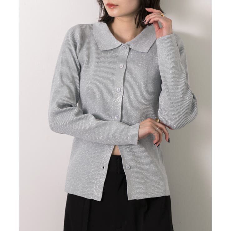 ラメニット・襟付き コンパクトカーディガン | ad thie | 詳細画像10 