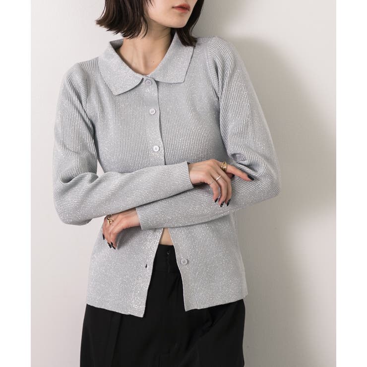 ラメニット・襟付き コンパクトカーディガン | ad thie | 詳細画像15 