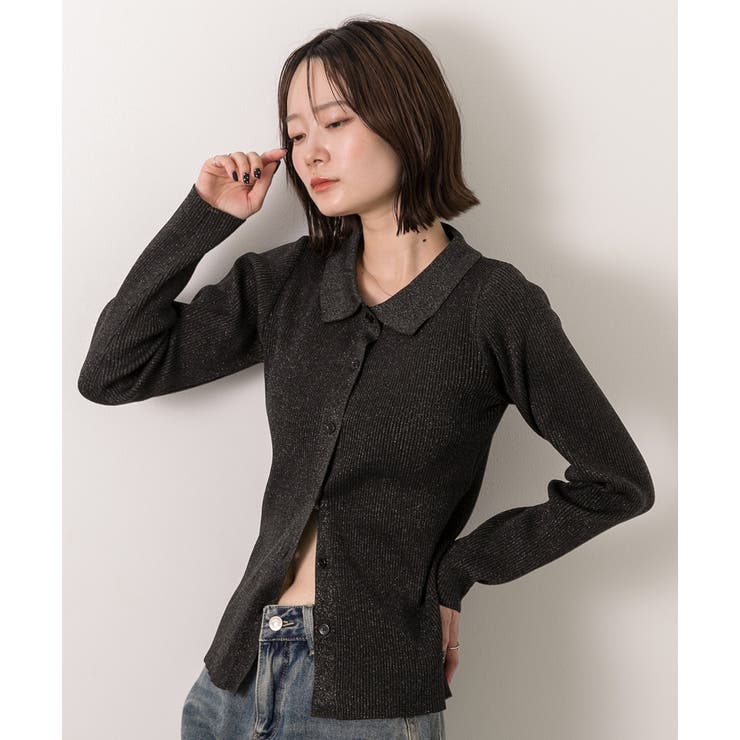 ラメニット・襟付き コンパクトカーディガン | ad thie | 詳細画像19 