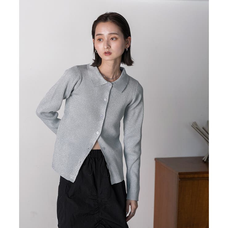 ラメニット・襟付き コンパクトカーディガン | ad thie | 詳細画像2 