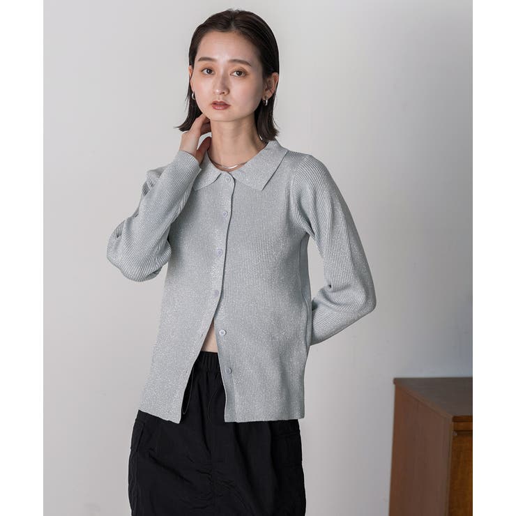 ラメニット・襟付き コンパクトカーディガン | ad thie | 詳細画像3 