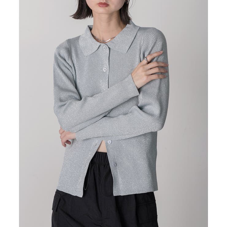 ラメニット・襟付き コンパクトカーディガン | ad thie | 詳細画像4 